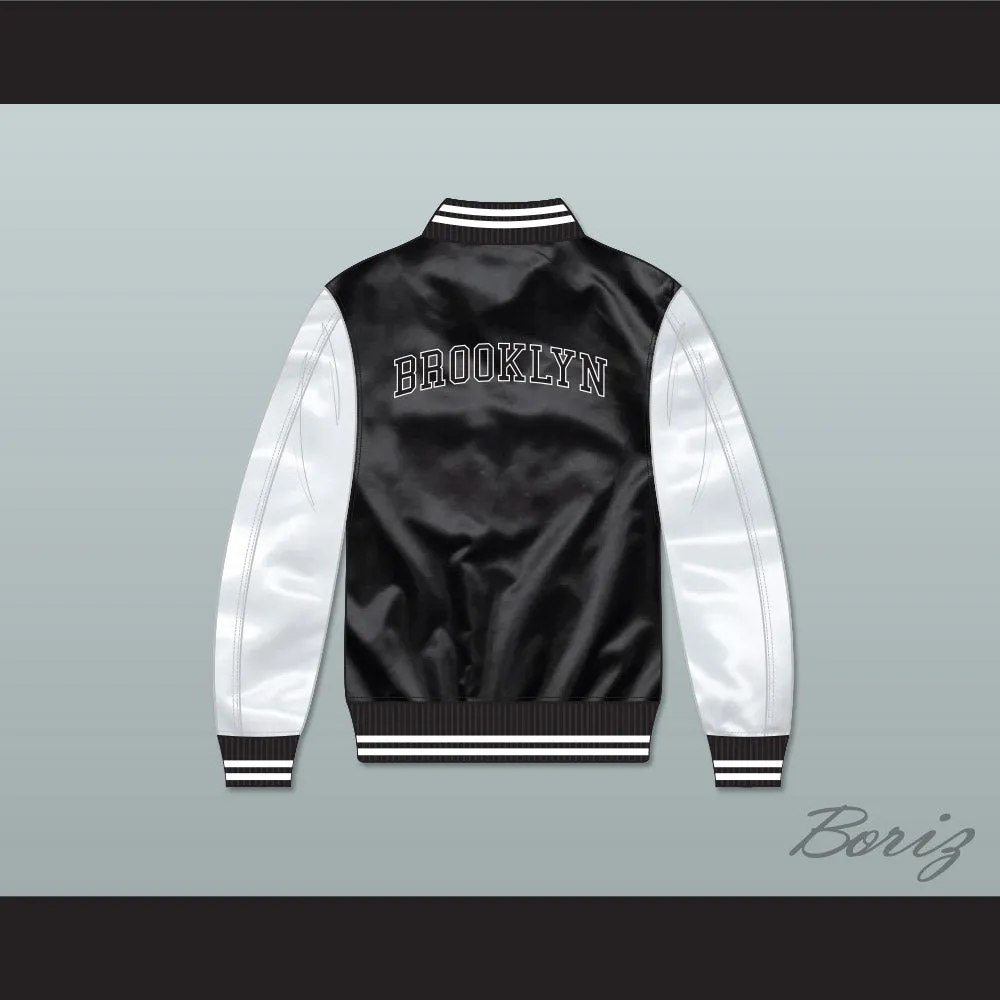 NYC Brooklyn Black/ White Varsity Letterman Satin Bomber Jacket