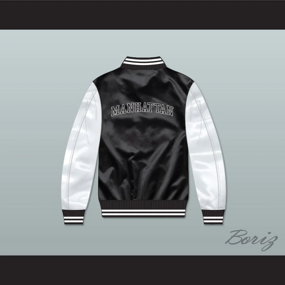 NYC Manhattan Black/ White Varsity Letterman Satin Bomber Jacket