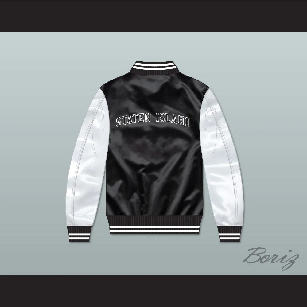 NYC Staten Island Black/ White Varsity Letterman Satin Bomber Jacket