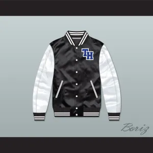One Tree Hill Ravens High School Black/ White Varsity Letterman Satin Bomber Jacket