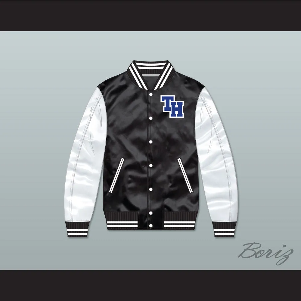 One Tree Hill Ravens High School Black/ White Varsity Letterman Satin Bomber Jacket