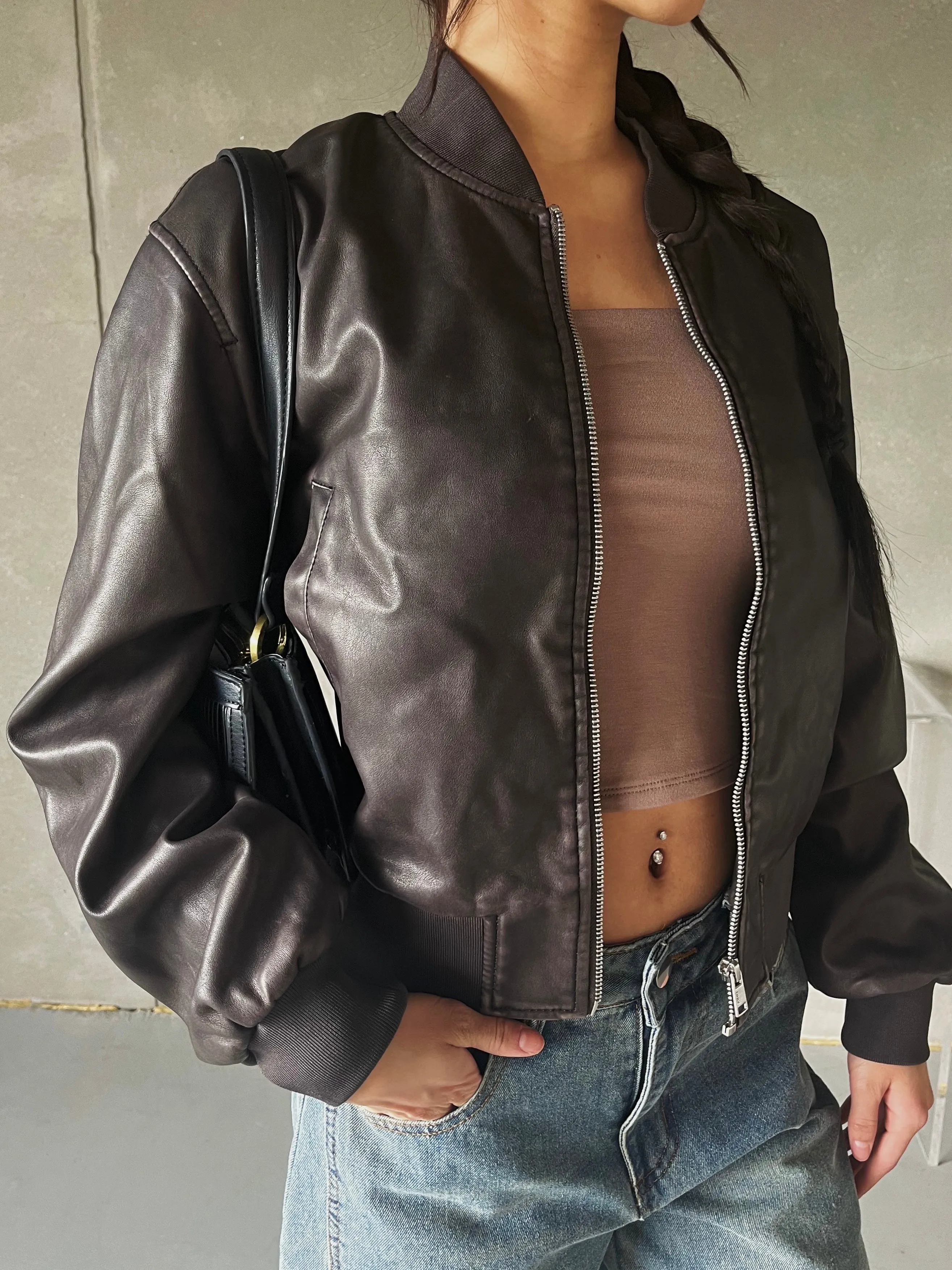 ONLY Jade Faux Leather Bomber Jacket