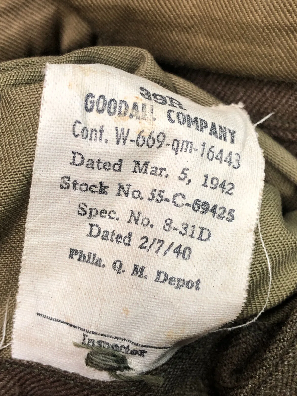 Original WW2 US Army Class A Dress Jacket 1942 - Private Ryan Prop - 39" Regular