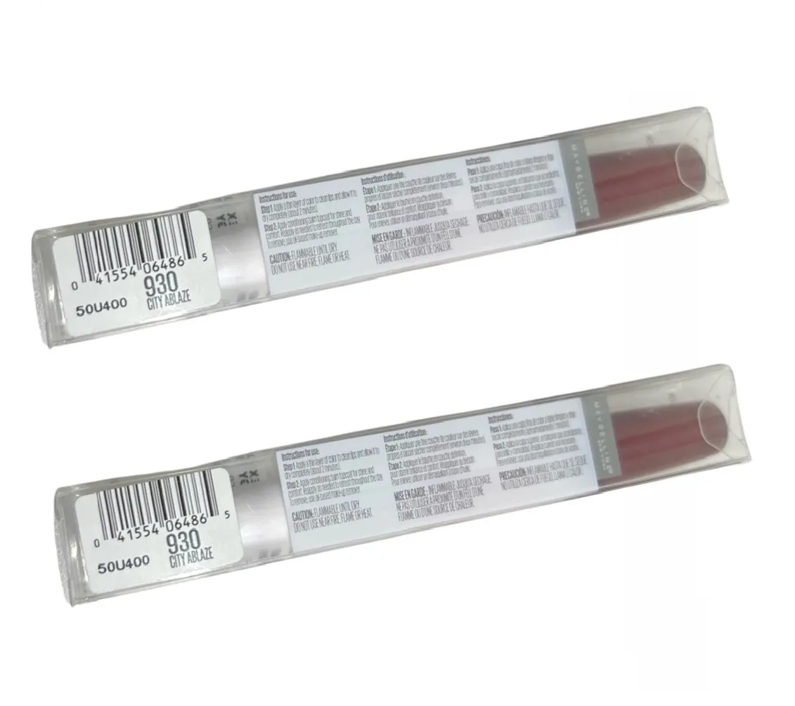 Pack of 2 Maybelline New York SuperStay 24 Color 2-Step Liquid Lipstick, City Ablaze 930