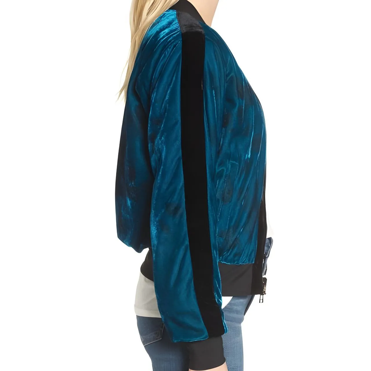PAM & GELA Women's Blue Reversible Saphir Baseball Jacket #SA5849 NWT