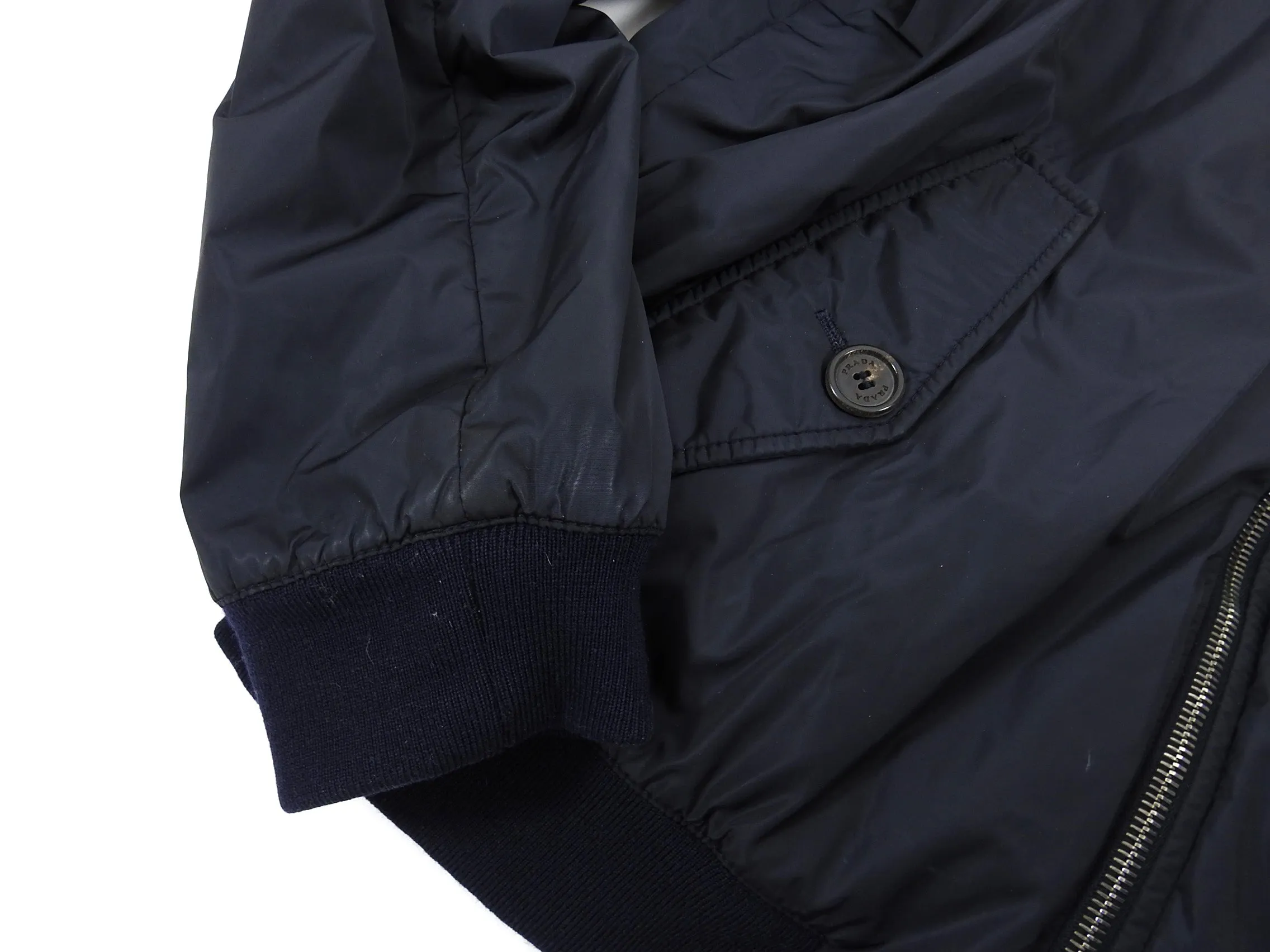 Prada Navy Nylon Zip Up Bomber Jacket - L