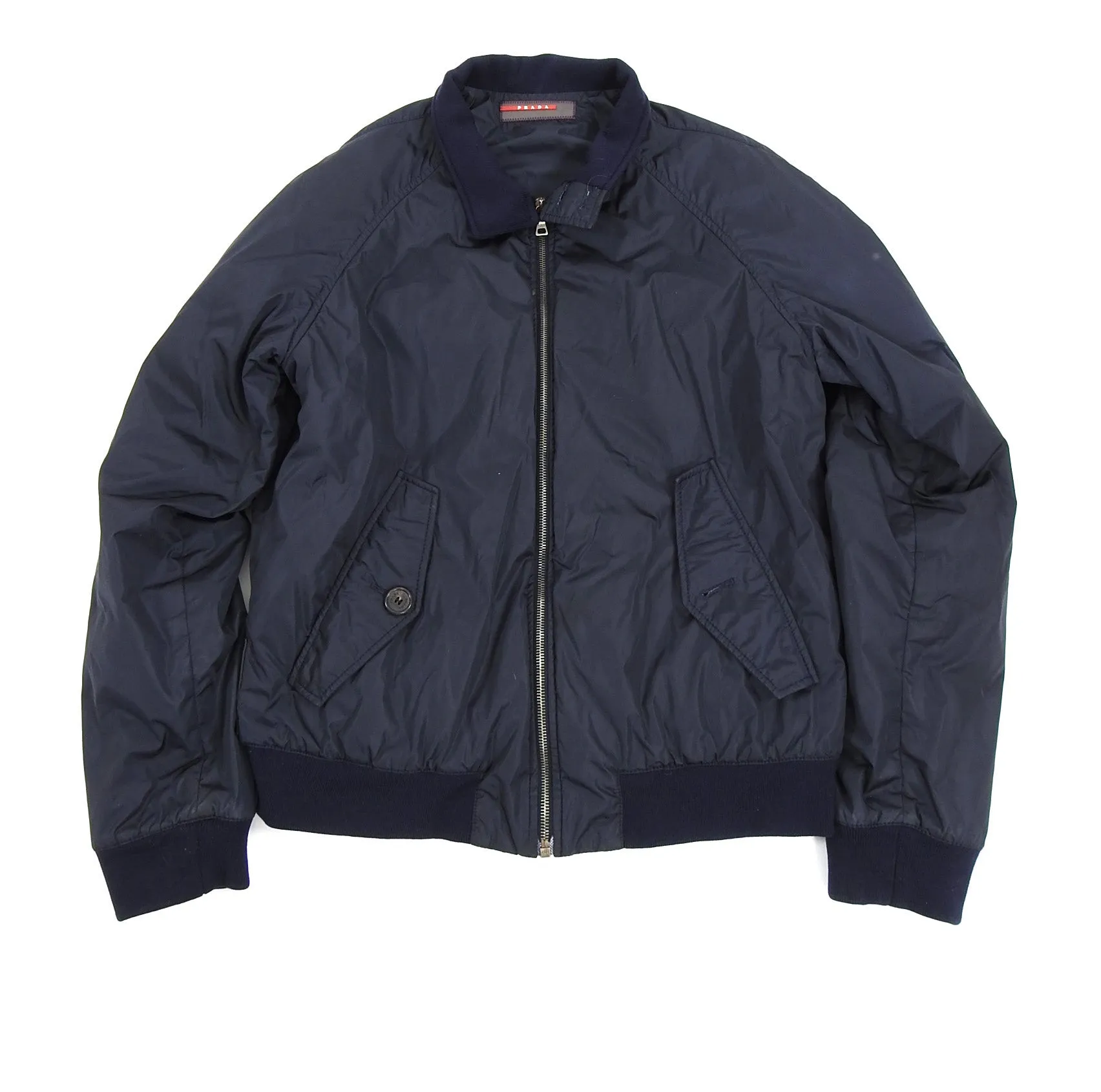 Prada Navy Nylon Zip Up Bomber Jacket - L