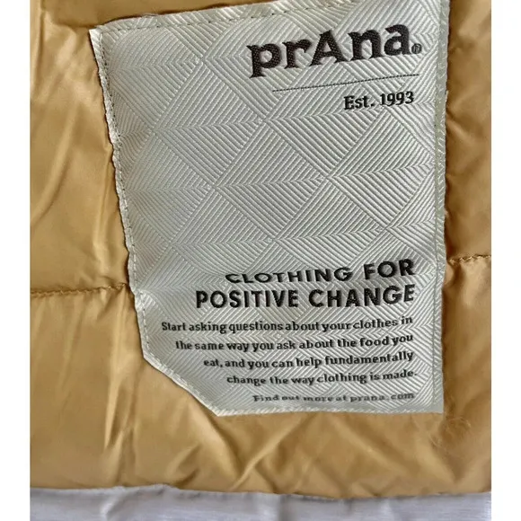 Prana Women's Puffer Down Vest Banajaara Size Medium Faux Fur Hood Pebble Gray