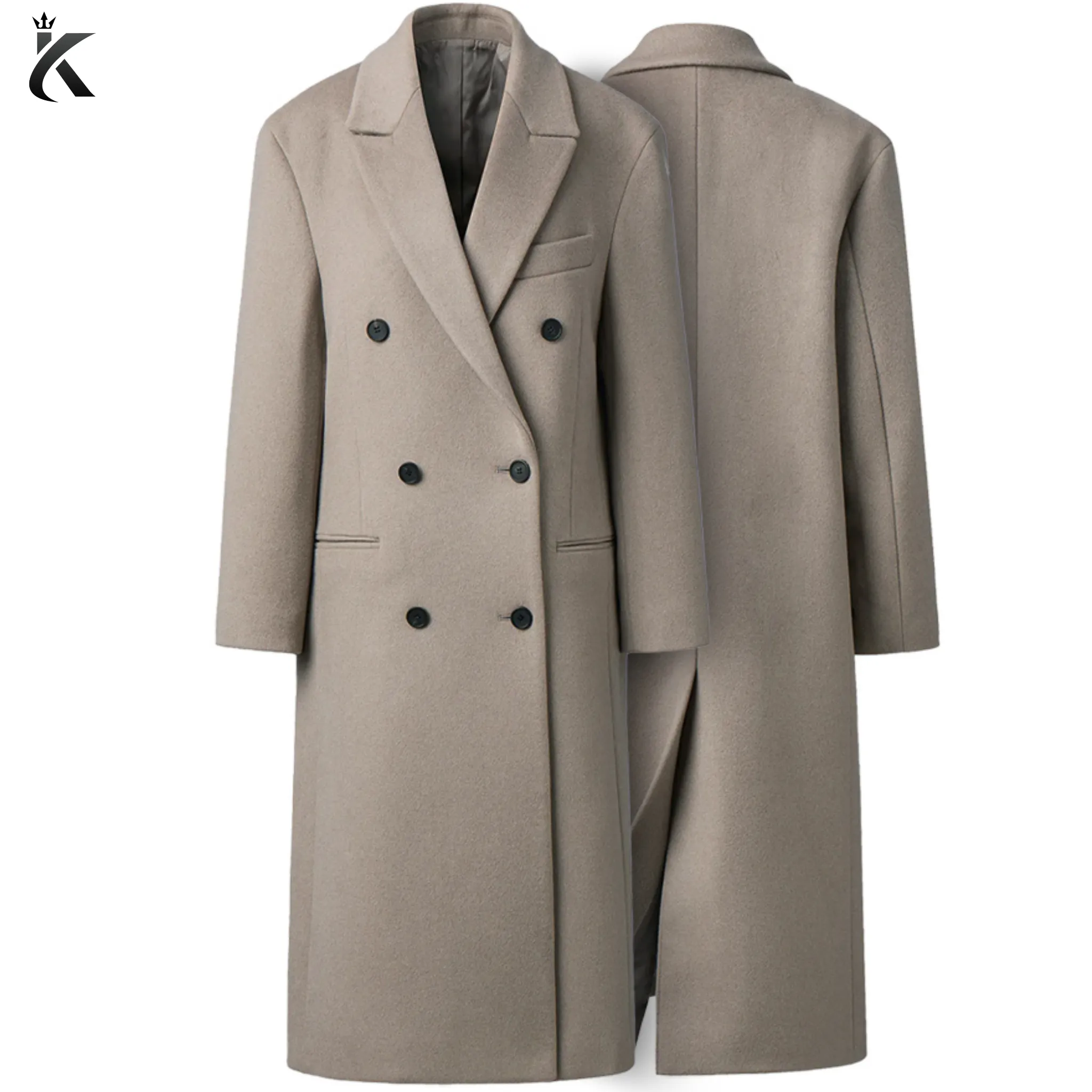 Premium Notch Lapel Double Breasted Long Wool Cashmere Blend Women's Overcoat - Women's Trench Coat