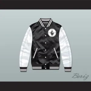 Public Enemy Black/ White Varsity Letterman Satin Bomber Jacket