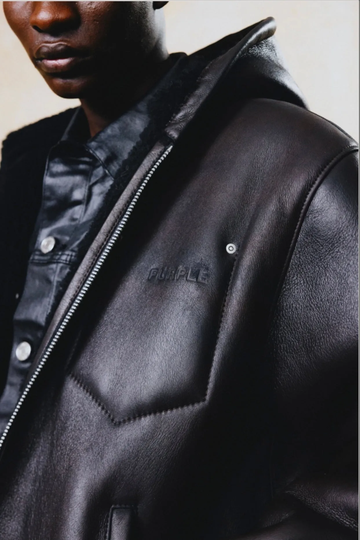 PURPLE BRAND - LEATHER ZIP HOODIE BOMBER