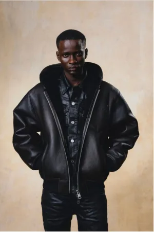 PURPLE BRAND - LEATHER ZIP HOODIE BOMBER
