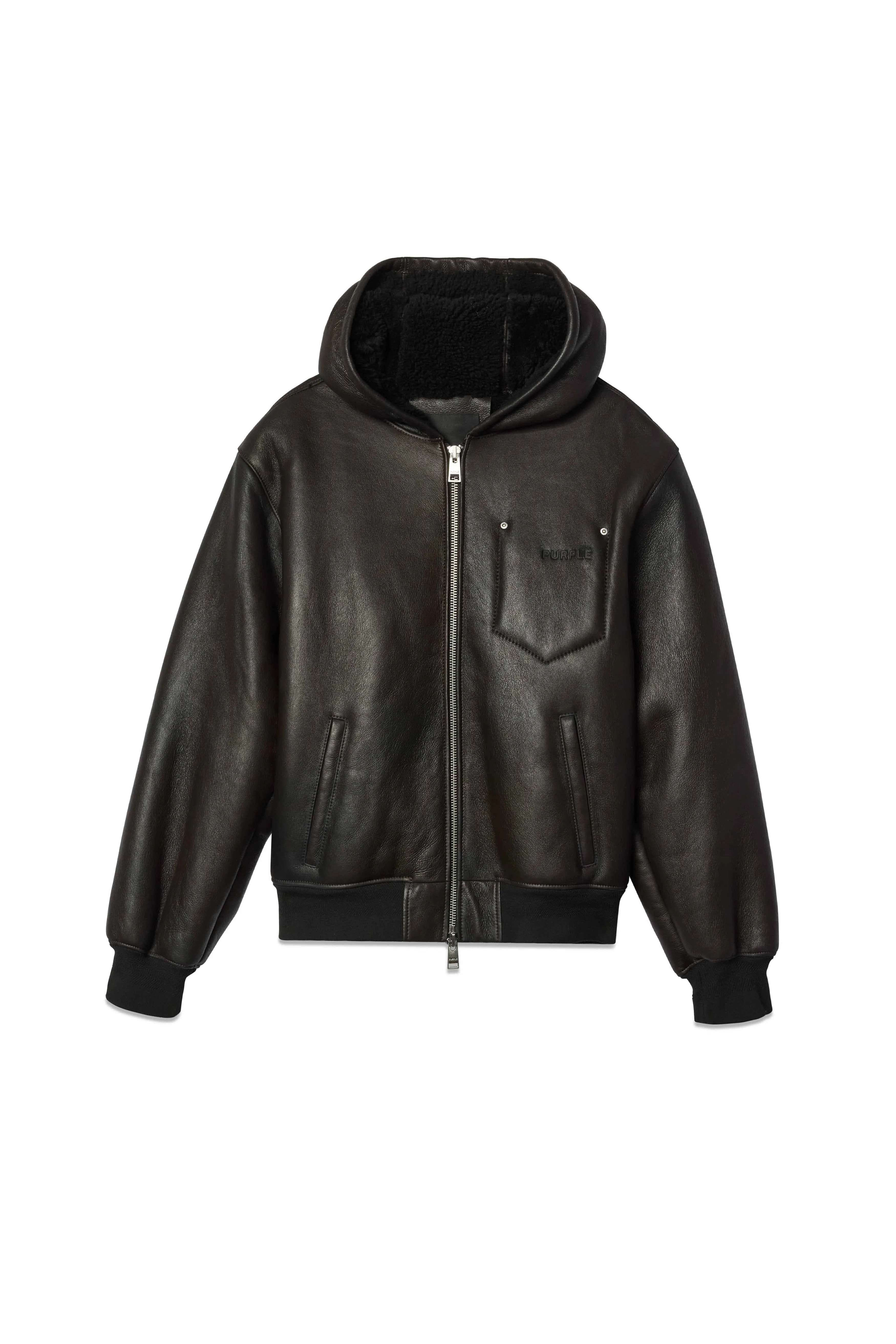 PURPLE BRAND - LEATHER ZIP HOODIE BOMBER