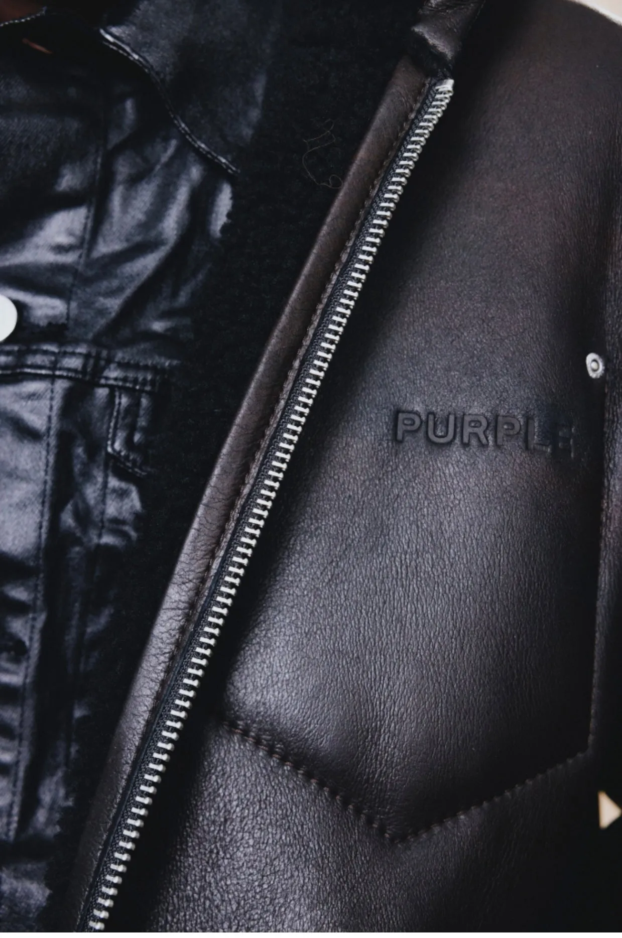 PURPLE BRAND - LEATHER ZIP HOODIE BOMBER