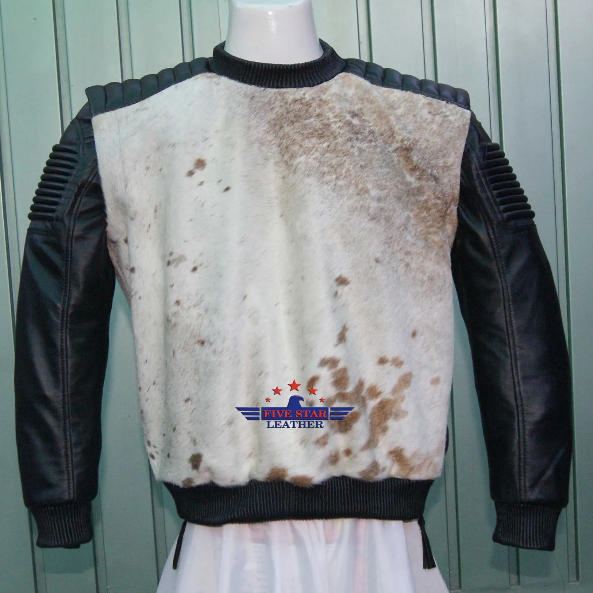 Real Genuine Cow Hair-on Leather Jacket men Padded Shoulders Natural Textured