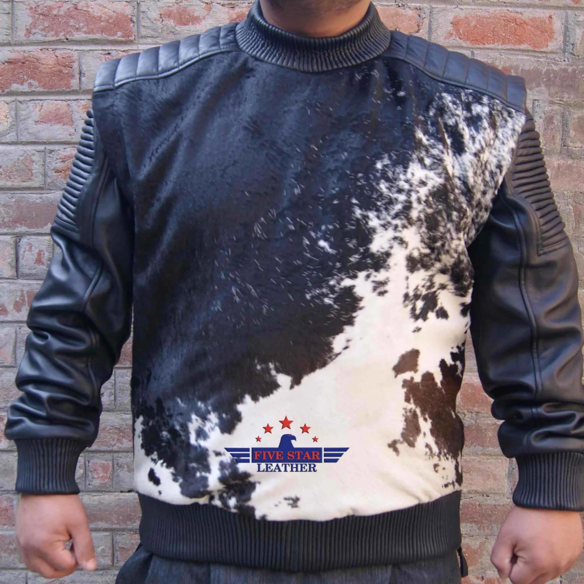 Real Genuine Cow Hair-on Leather Jacket men Padded Shoulders Natural Textured