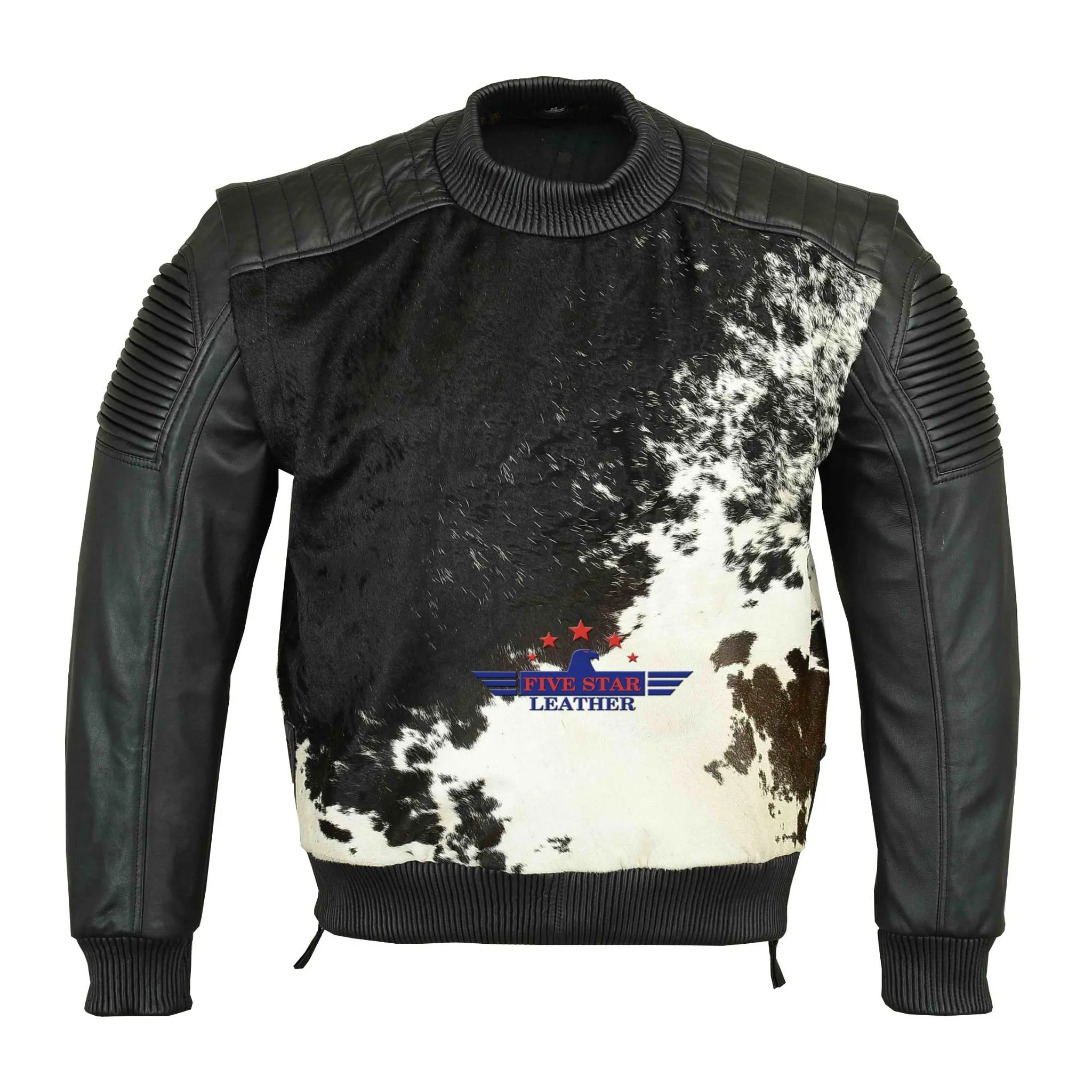 Real Genuine Cow Hair-on Leather Jacket men Padded Shoulders Natural Textured