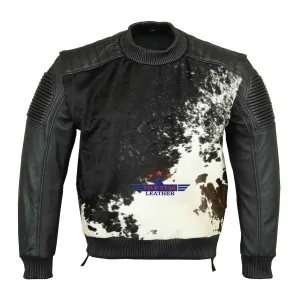 Real Genuine Cow Hair-on Leather Jacket men Padded Shoulders Natural Textured