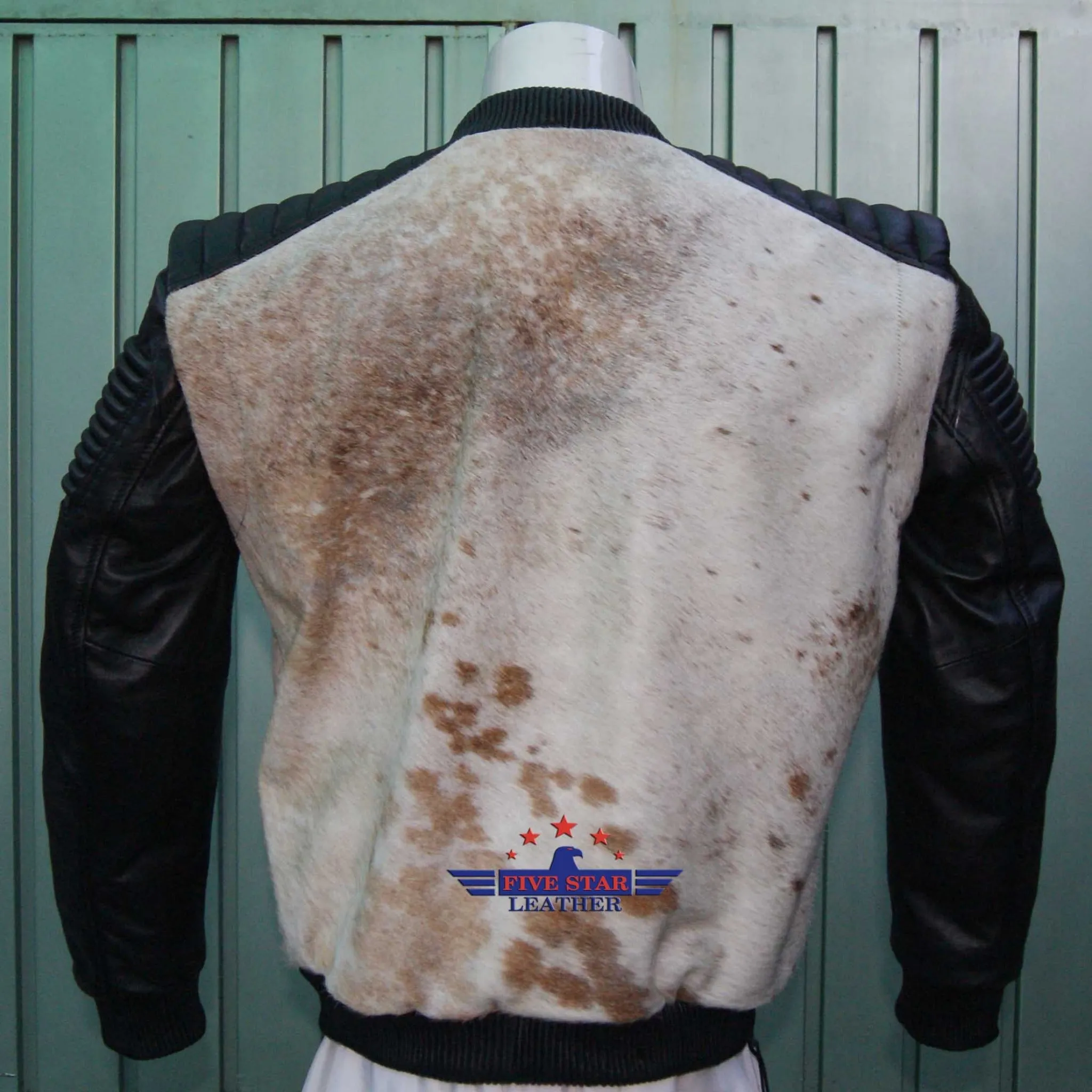 Real Genuine Cow Hair-on Leather Jacket men Padded Shoulders Natural Textured