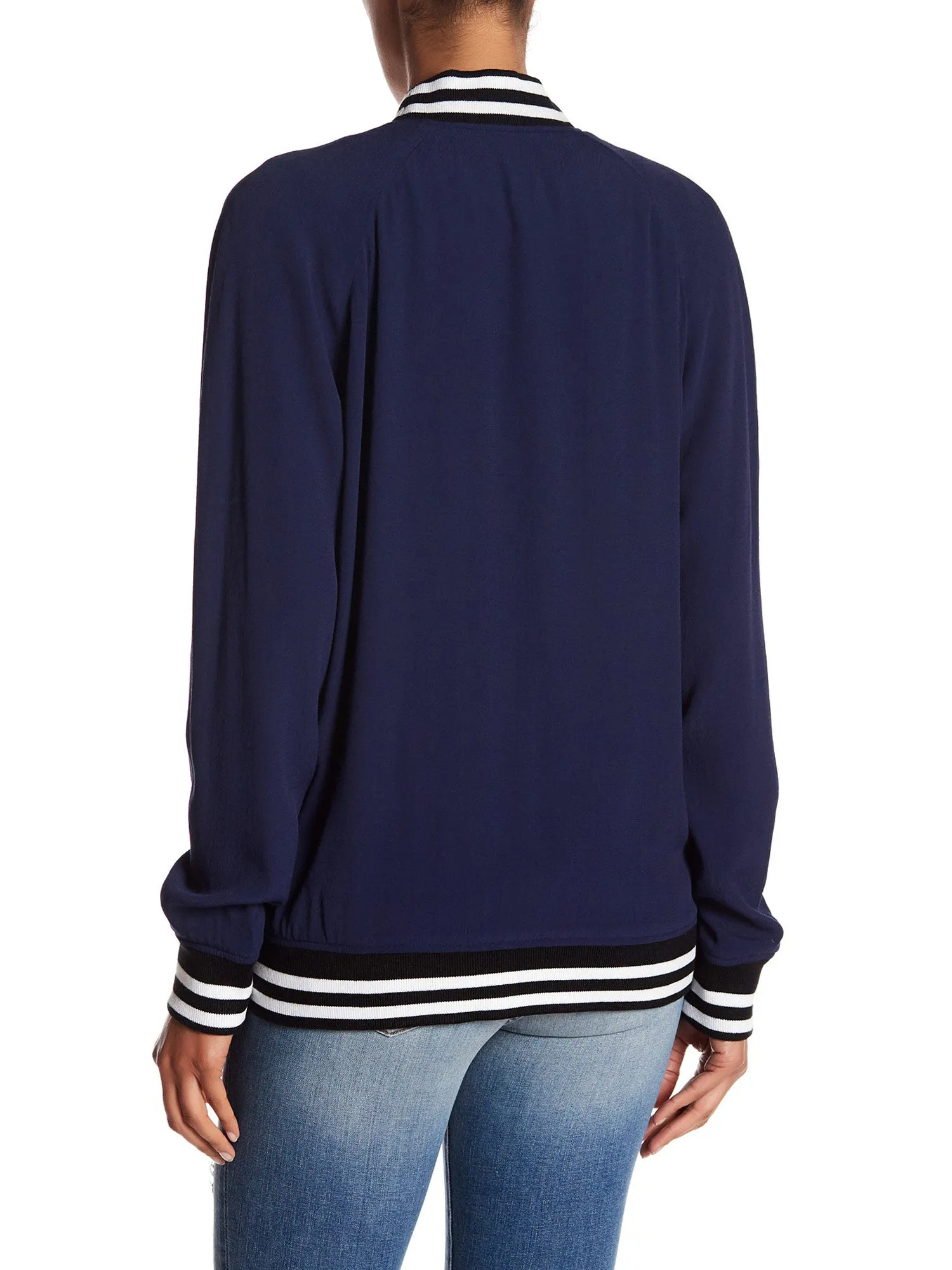 REBECCA MINKOFF Women's Fountain Blue/Navy Infinity Bomber Jacket $248 NWT