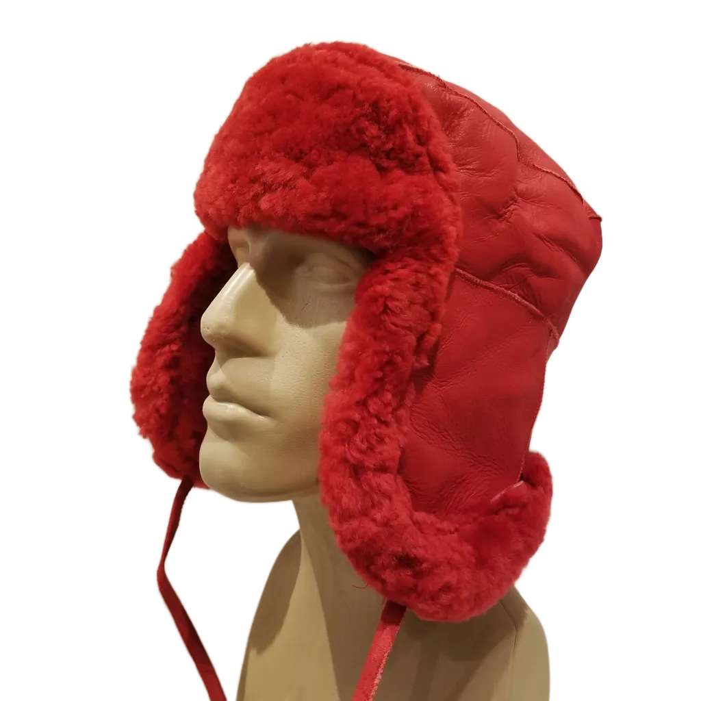 Red Sheepskin Bomber Hat