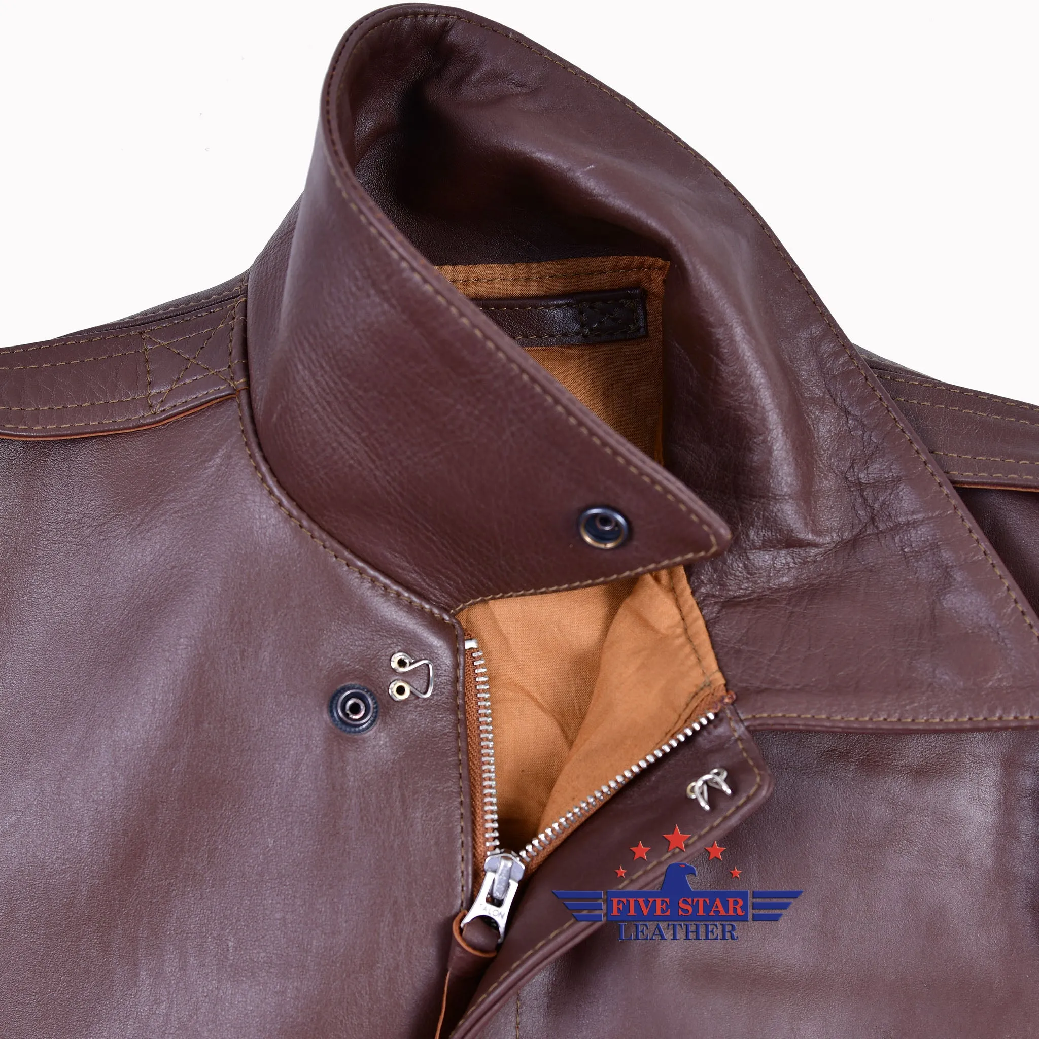 Repro TYPE A2 Jacket Poughkeepsie Leather Coat Co. INC. AC Contract No. W535ac28560 Real Horse Hide Leather Mid Brown