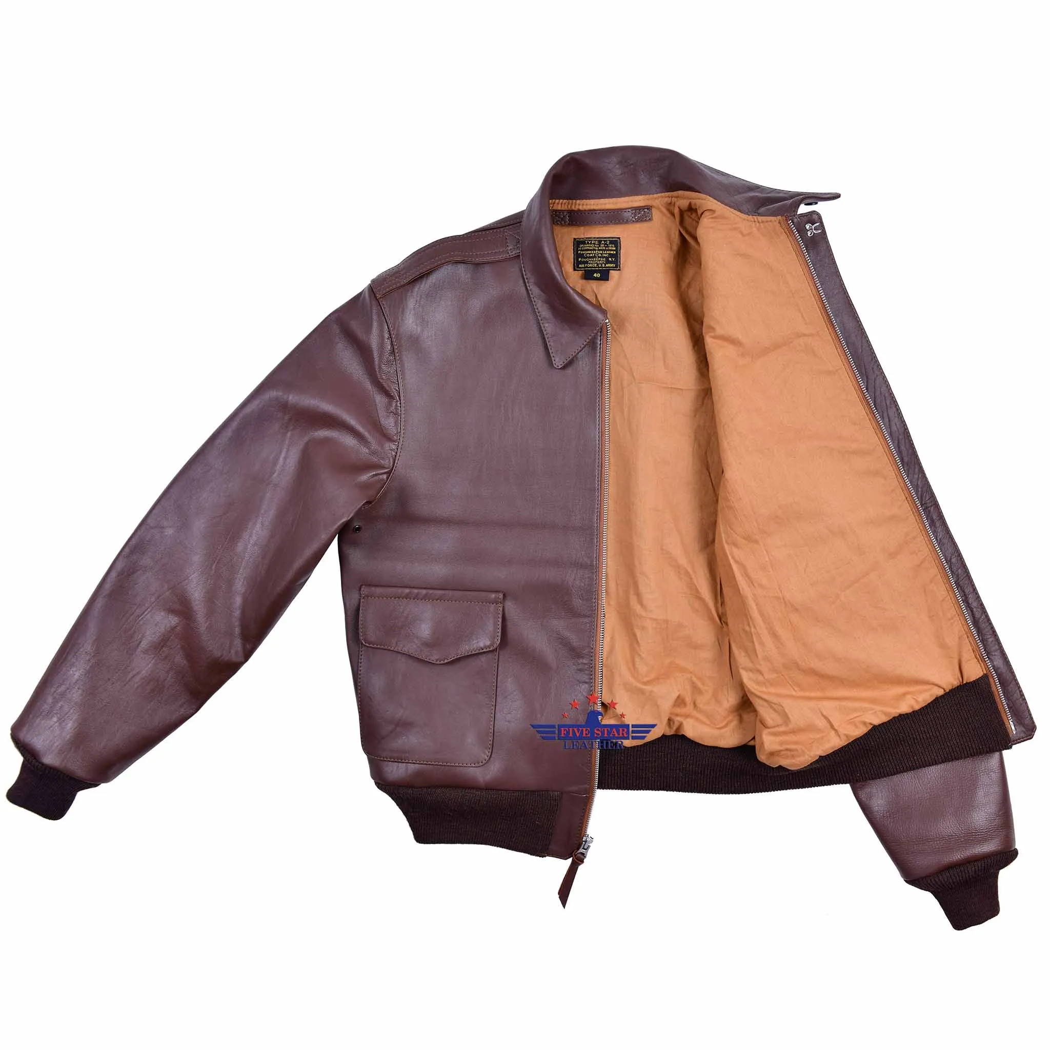 Repro TYPE A2 Jacket Poughkeepsie Leather Coat Co. INC. AC Contract No. W535ac28560 Real Horse Hide Leather Mid Brown