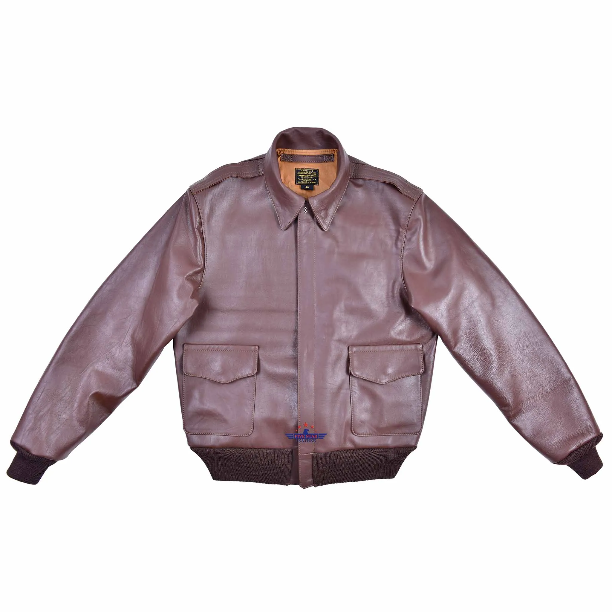 Repro TYPE A2 Jacket Poughkeepsie Leather Coat Co. INC. AC Contract No. W535ac28560 Real Horse Hide Leather Mid Brown