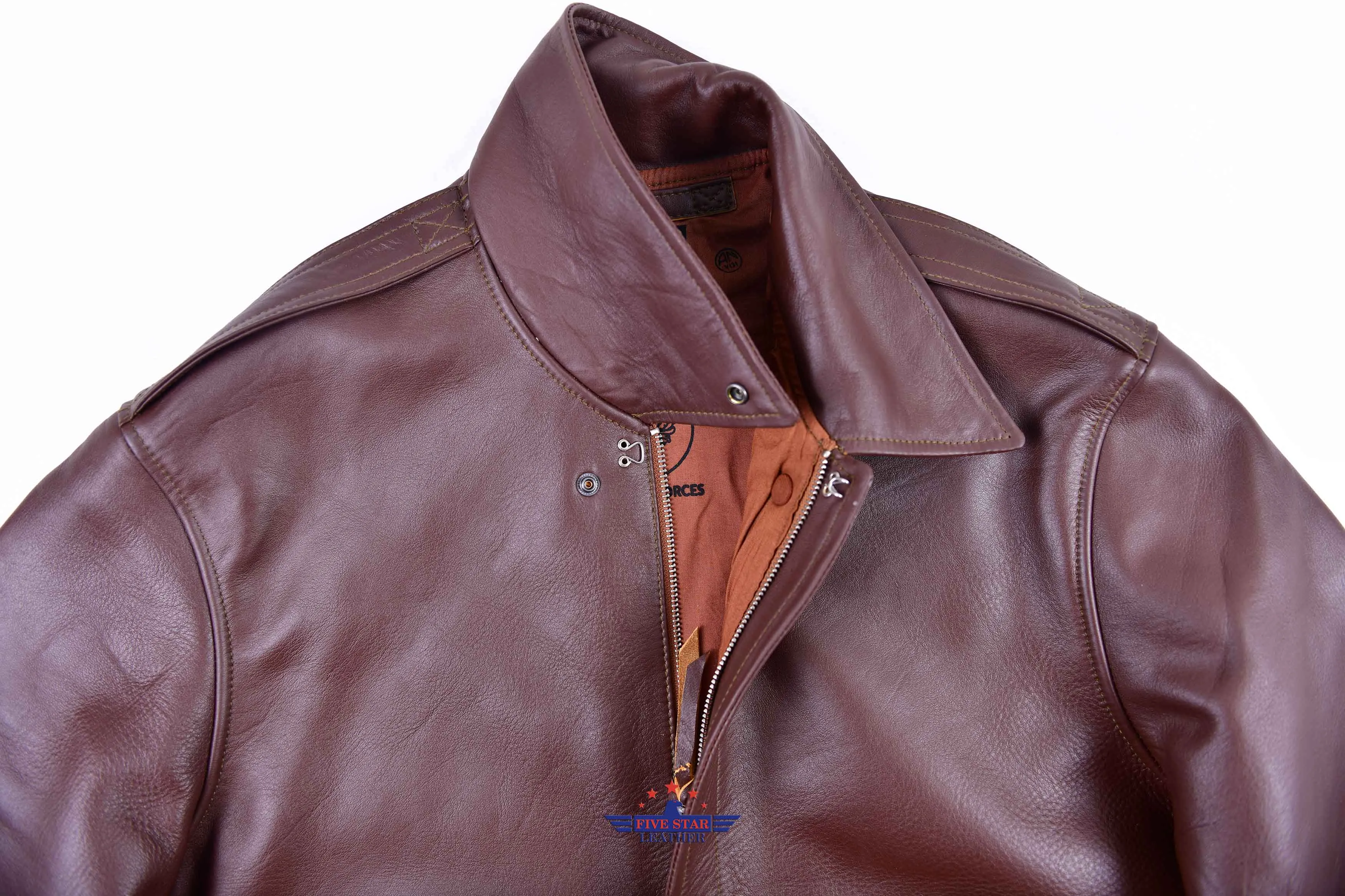 Repro Type A2 UNITED SHEEPLINED CLOTHING CO. ORDER NO.42.18777-P Real Horsehide Leather Russet Brown Jacket