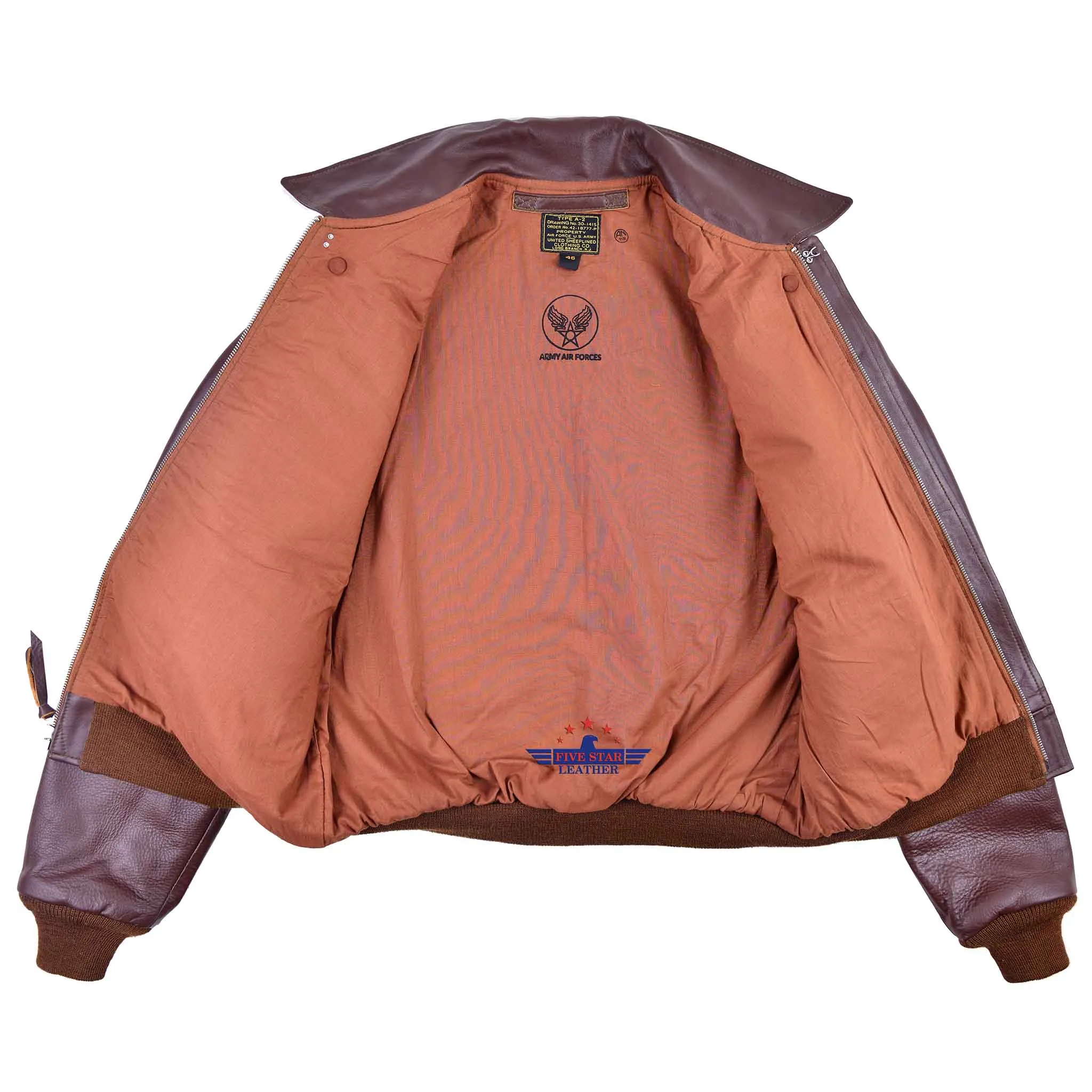 Repro Type A2 UNITED SHEEPLINED CLOTHING CO. ORDER NO.42.18777-P Real Horsehide Leather Russet Brown Jacket