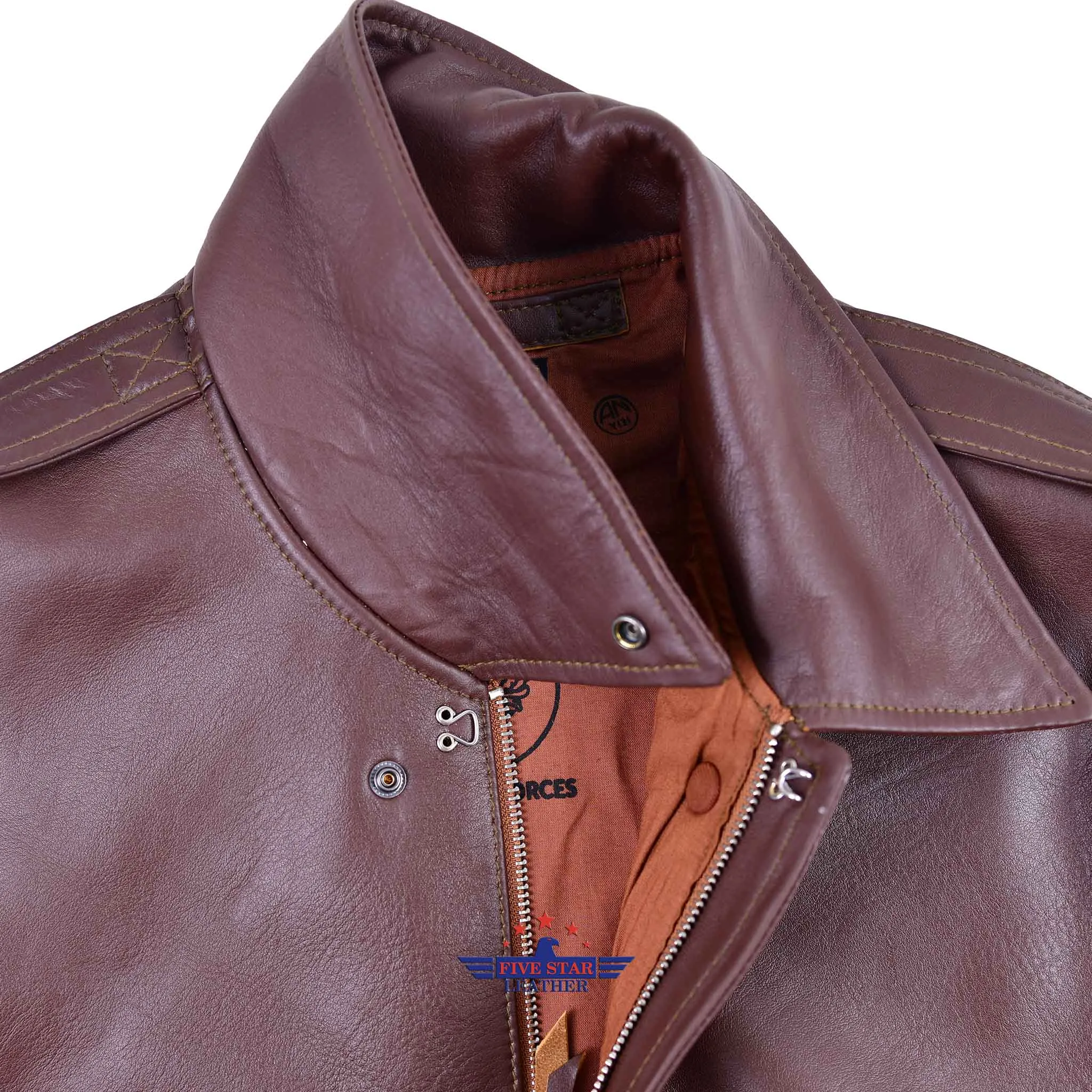 Repro Type A2 UNITED SHEEPLINED CLOTHING CO. ORDER NO.42.18777-P Real Horsehide Leather Russet Brown Jacket