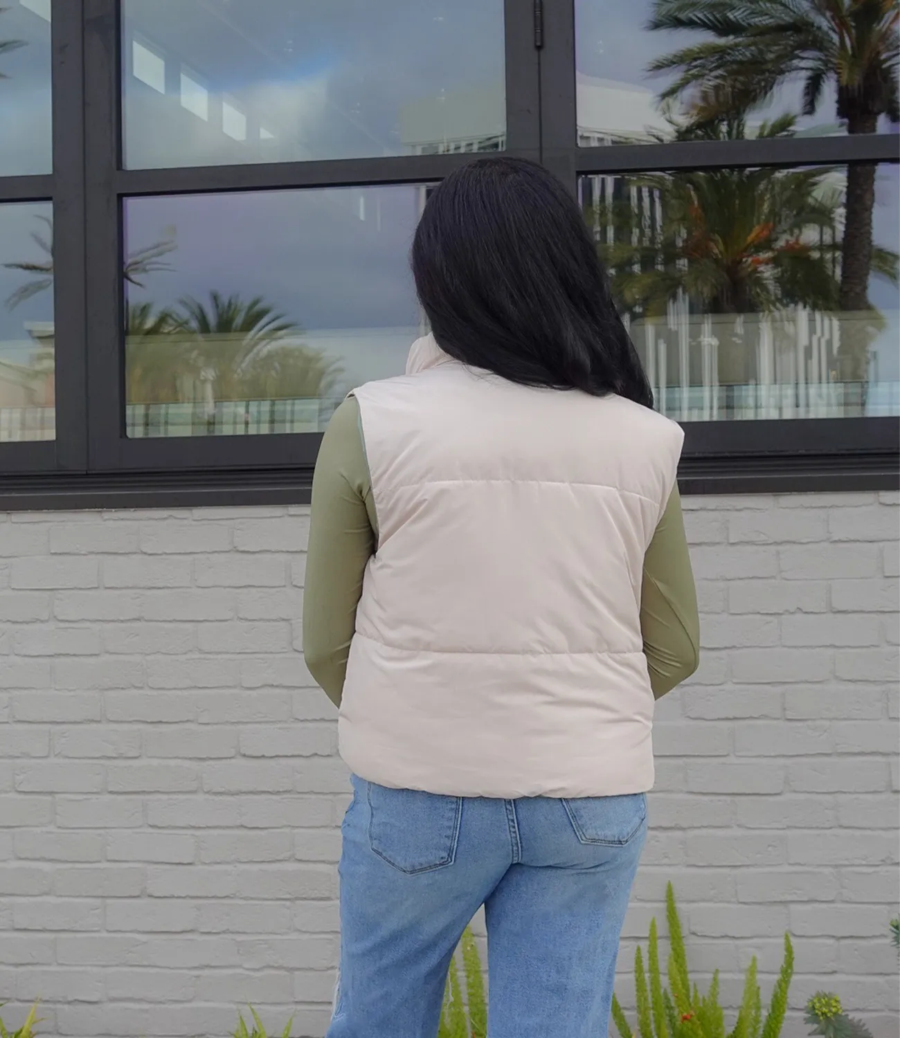 Reversible Puffer Vest(Olive/Cream)