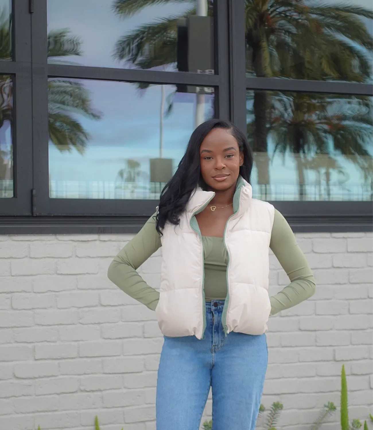 Reversible Puffer Vest(Olive/Cream)
