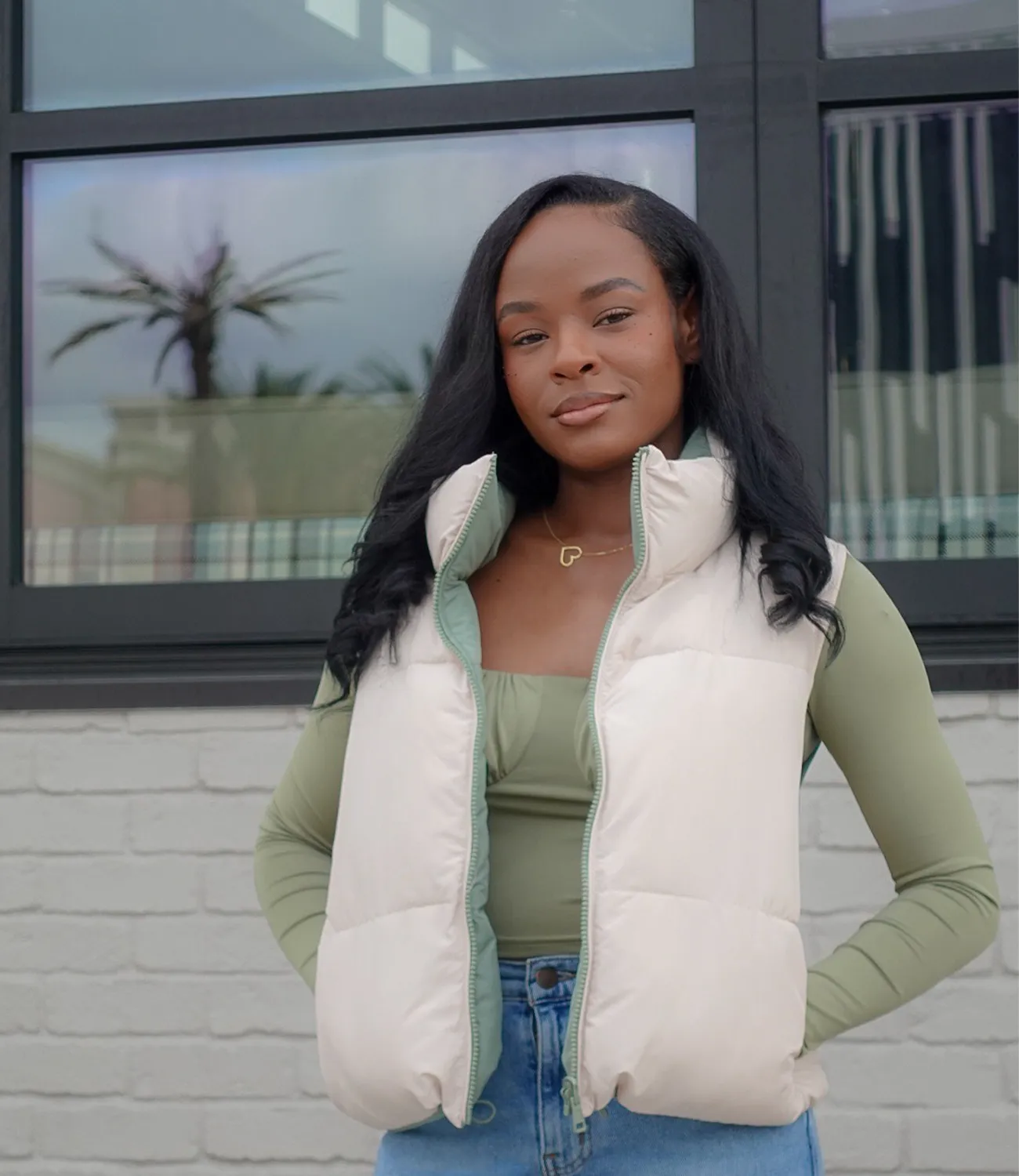 Reversible Puffer Vest(Olive/Cream)