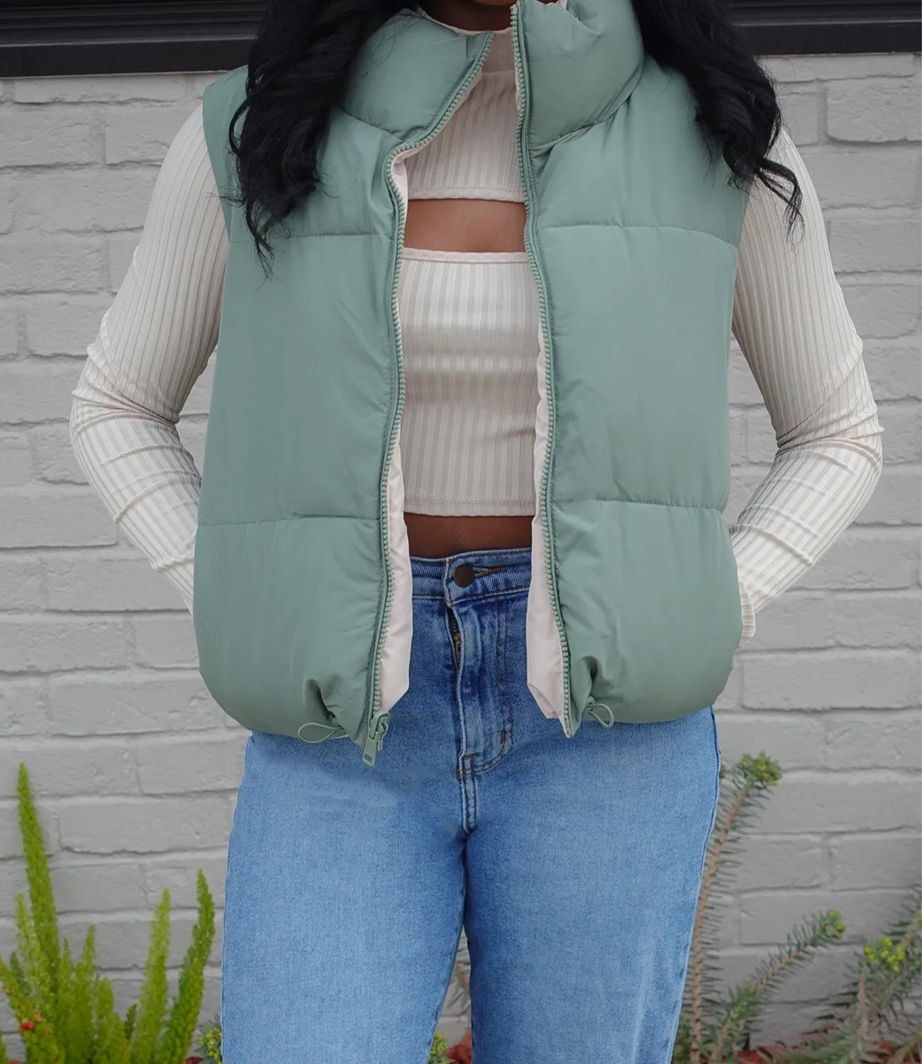Reversible Puffer Vest(Olive/Cream)