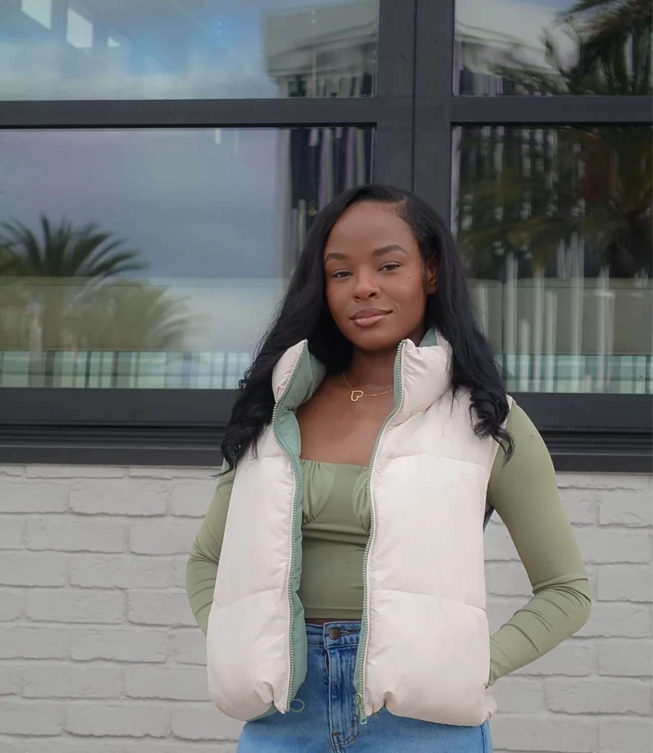 Reversible Puffer Vest(Olive/Cream)