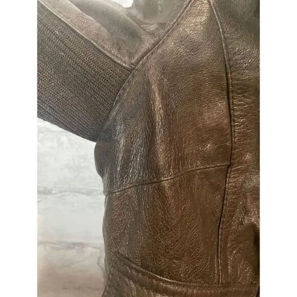 Rezrekshn by Esther Chen Brown Leather Bomber Jacket