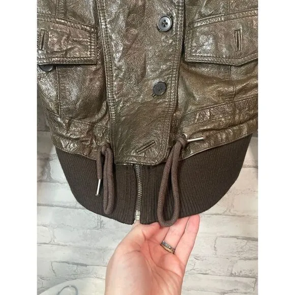 Rezrekshn by Esther Chen Brown Leather Bomber Jacket