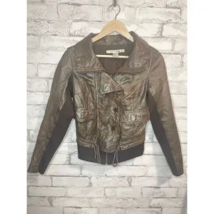 Rezrekshn by Esther Chen Brown Leather Bomber Jacket