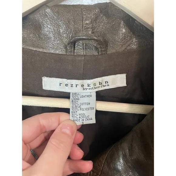 Rezrekshn by Esther Chen Brown Leather Bomber Jacket