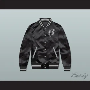 Ruff Ryders Black Varsity Letterman Satin Bomber Jacket