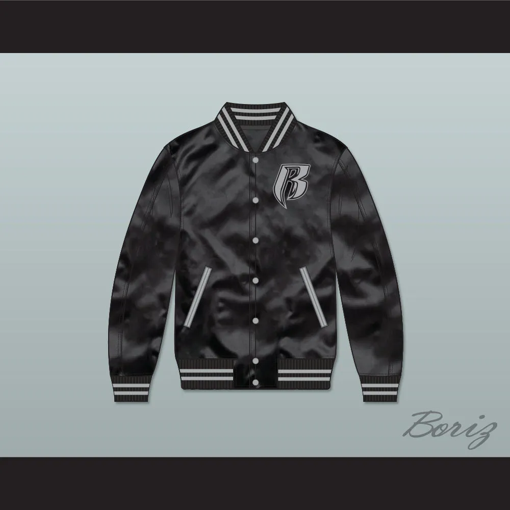 Ruff Ryders Black Varsity Letterman Satin Bomber Jacket