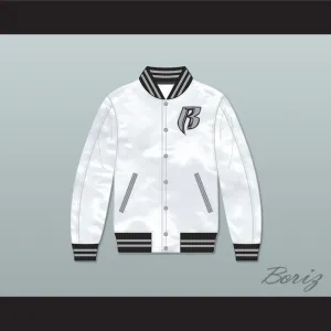 Ruff Ryders White Varsity Letterman Satin Bomber Jacket