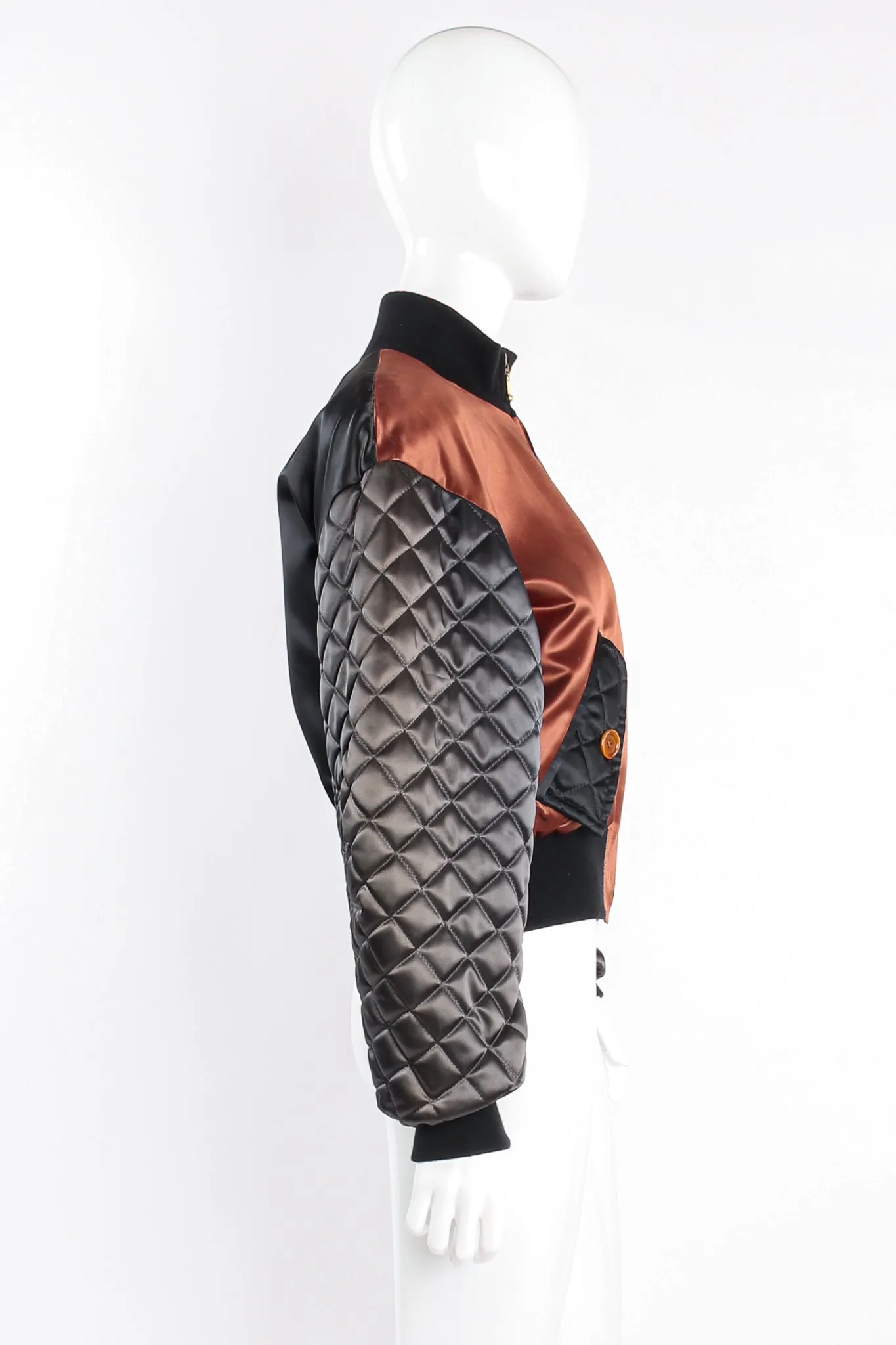 Satin Colorblock Quilted Bomber Jacket