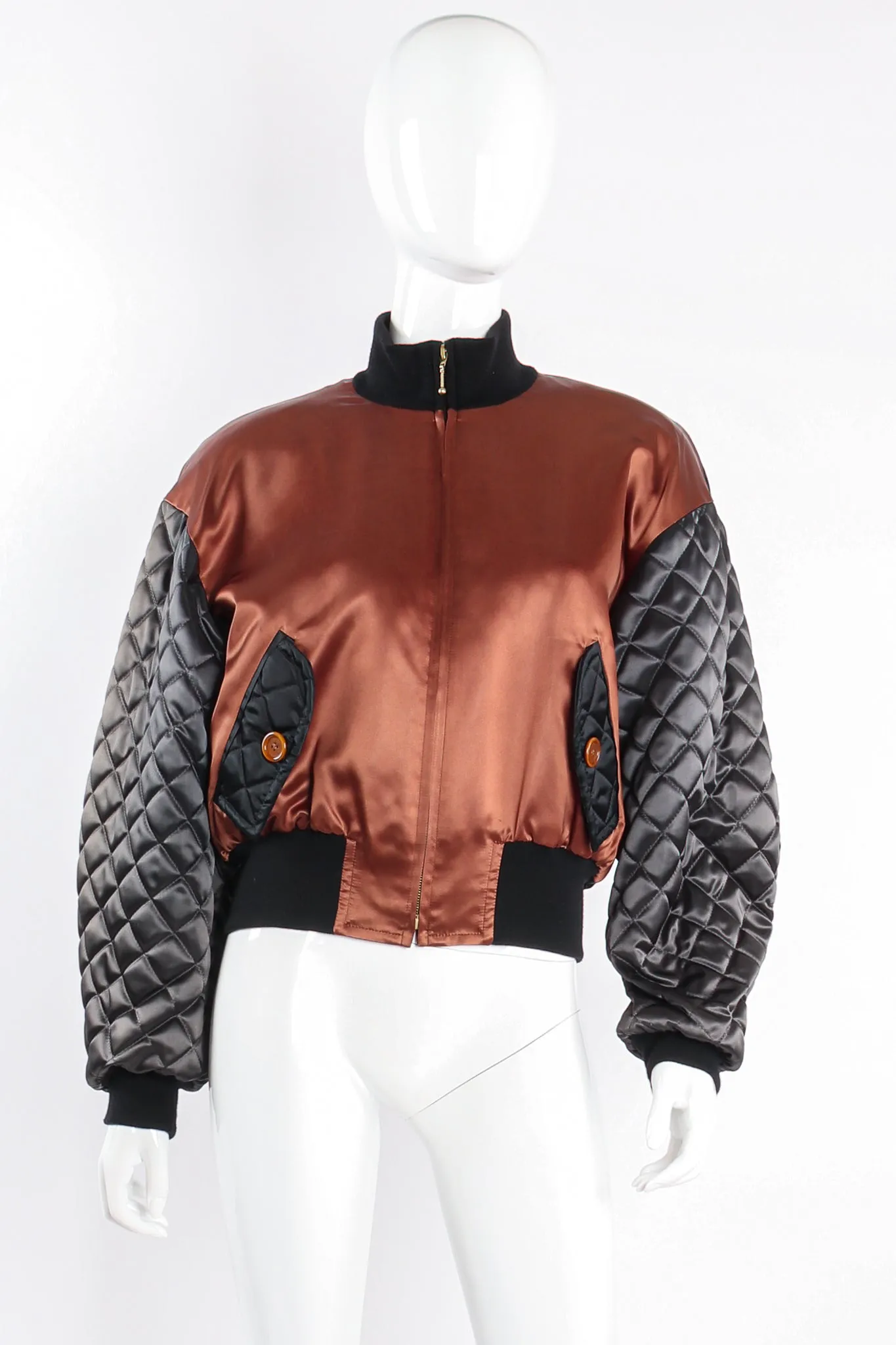 Satin Colorblock Quilted Bomber Jacket