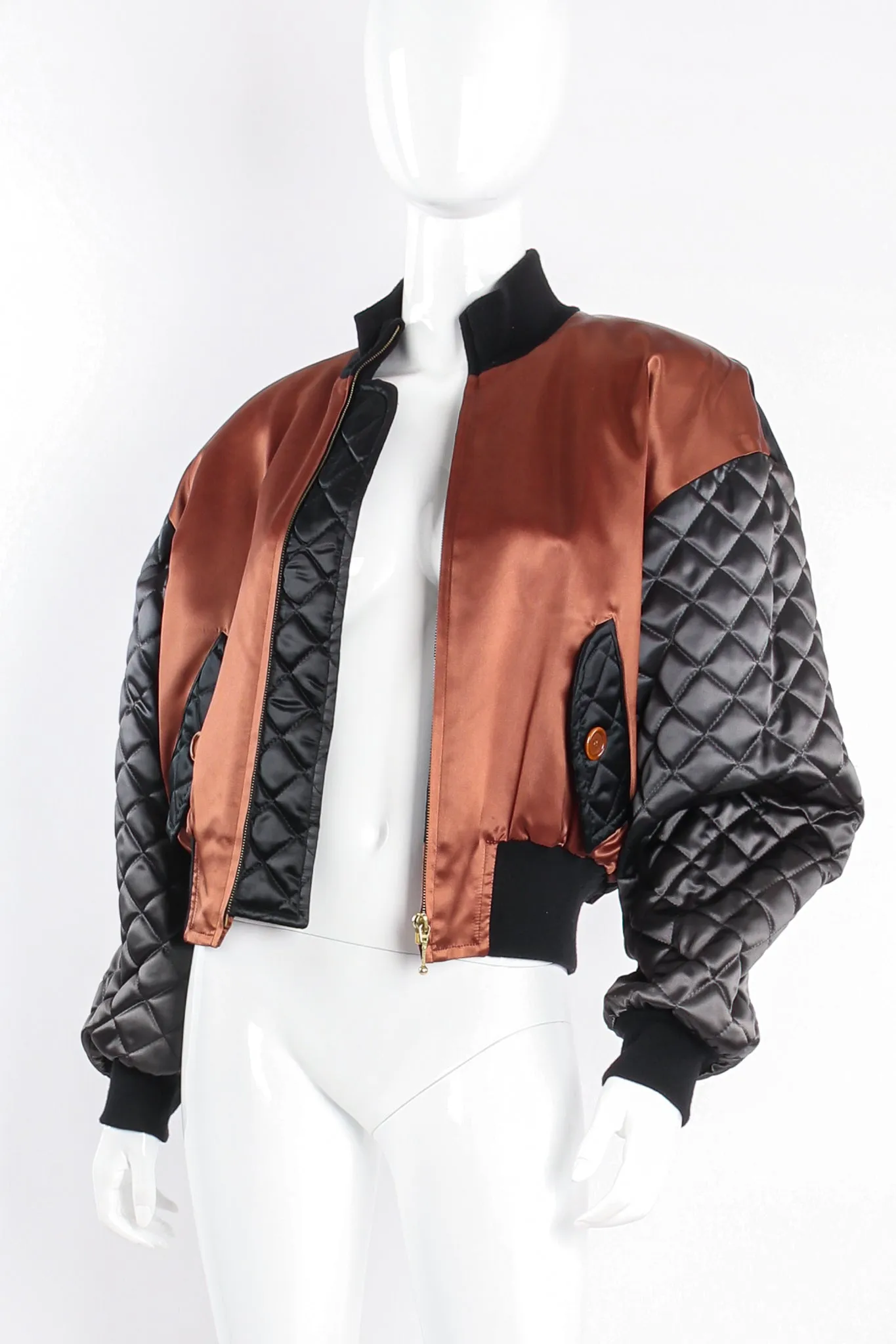 Satin Colorblock Quilted Bomber Jacket