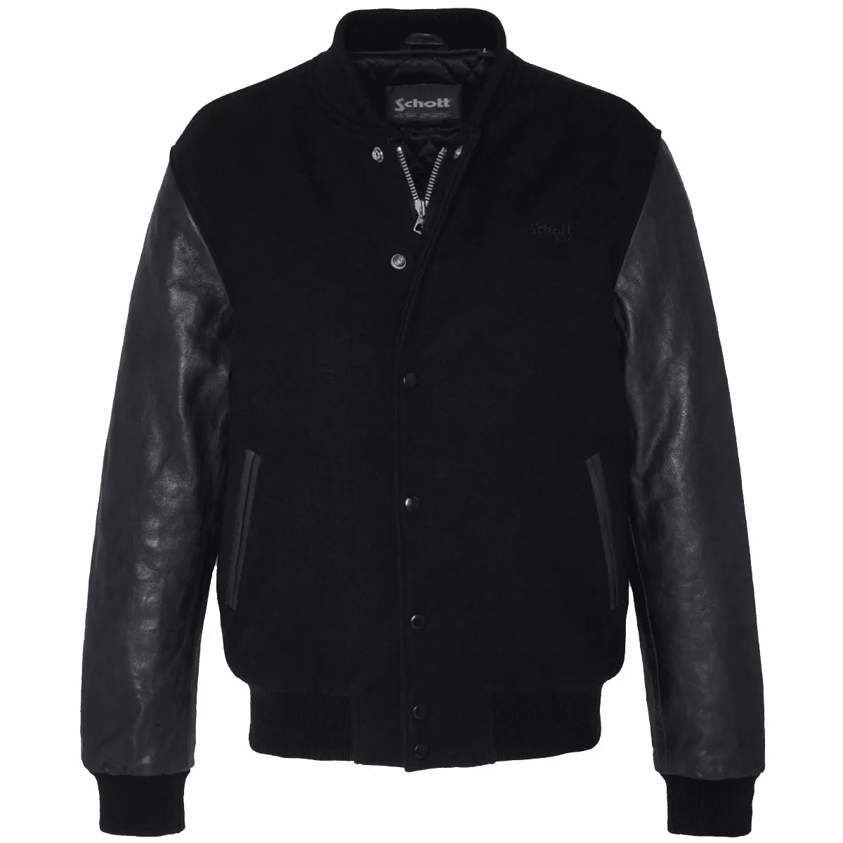 Schott LCUSA Leather/Wool Varsity Jacket Black/Black