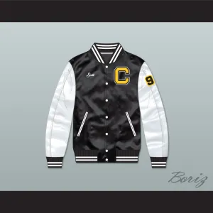Scott Coldwater High School Football Black/ White Varsity Letterman Satin Bomber Jacket