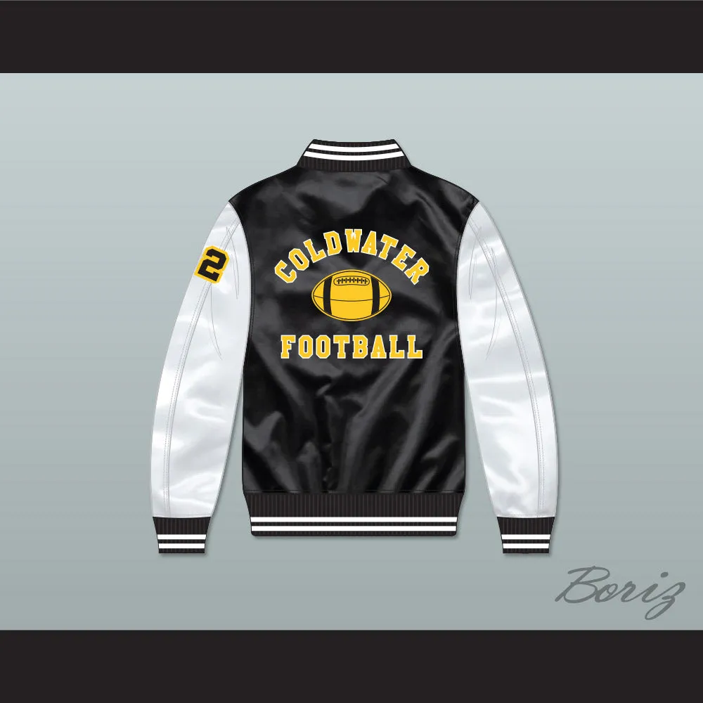 Scott Coldwater High School Football Black/ White Varsity Letterman Satin Bomber Jacket
