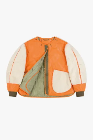 Shearling Leather Quilt Bomber - Orange / Pale Sage